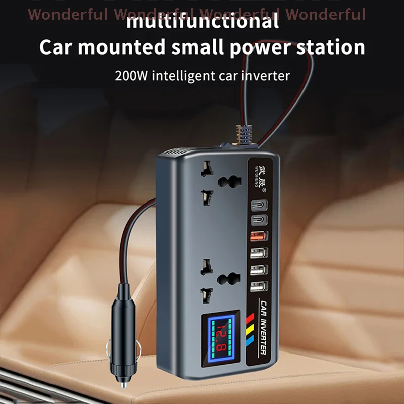 Motor Vehicle Inverter Adapter 12V/24V to DC220V 200W Multiple Charger Dock QC3.0 USB PD Type-C Rapid Charging - Image 2