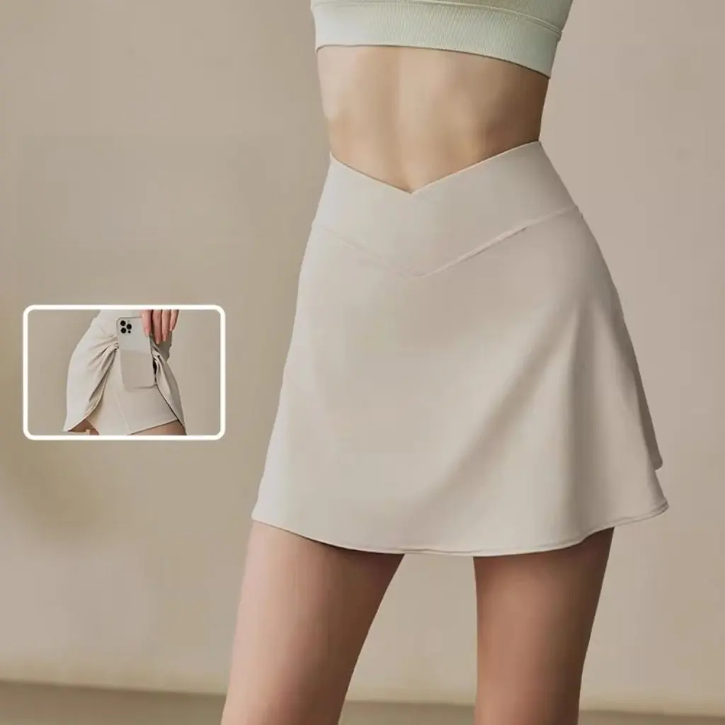 

Women's Summer Thin Sports Skirt Anti-Walking Fitness Tennis Badminton Yoga Clothing Culottes Pocket Design