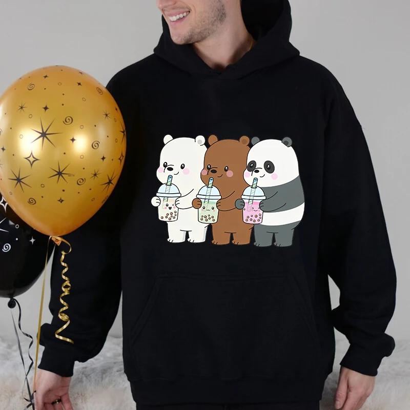 We Bare Bears Printed Men's Autumn and Winter Hoodies Casual Tops Plus Velvet Sports Sweatshirt Loose Men's Clothing