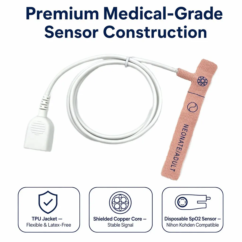 4PCS SpO2 Sensor 0.9m Neonatal - Adult Disposable TPU
