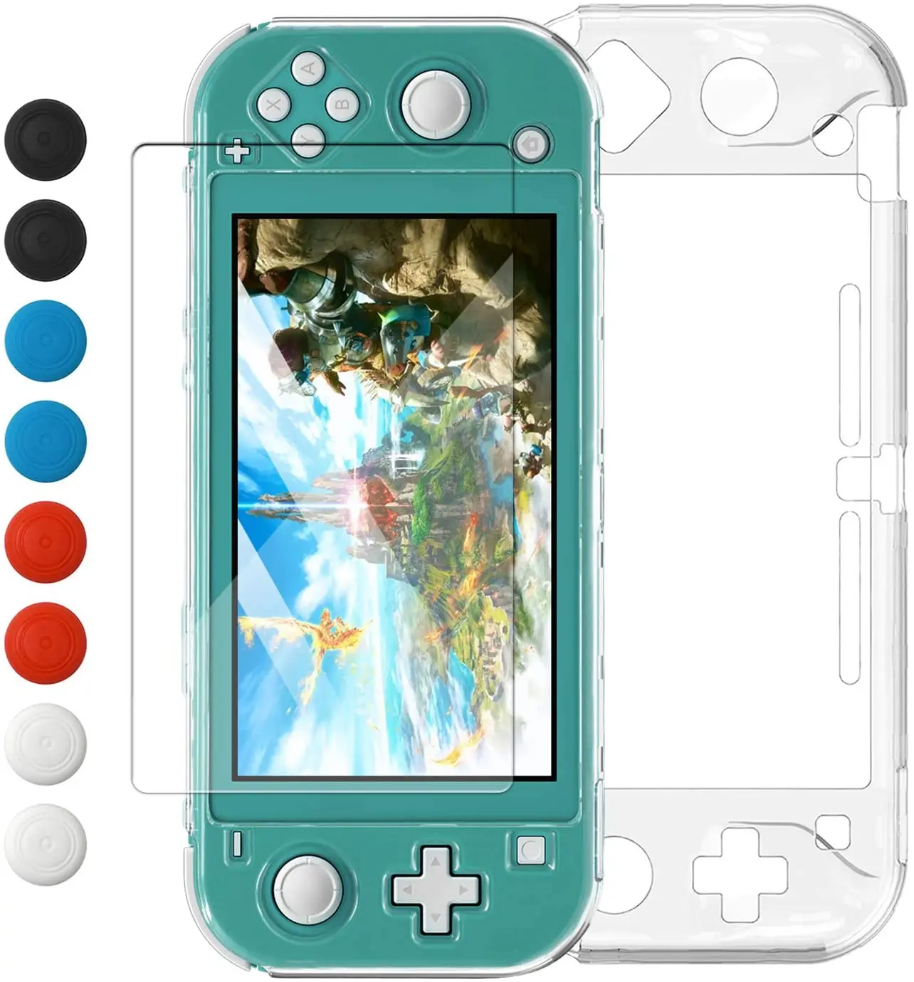 Ultra Slim Clear Hard PC Protective Case For Nintendo Switch Lite with Glass Screen Protector and 8 Thumb Grips for NS Switch