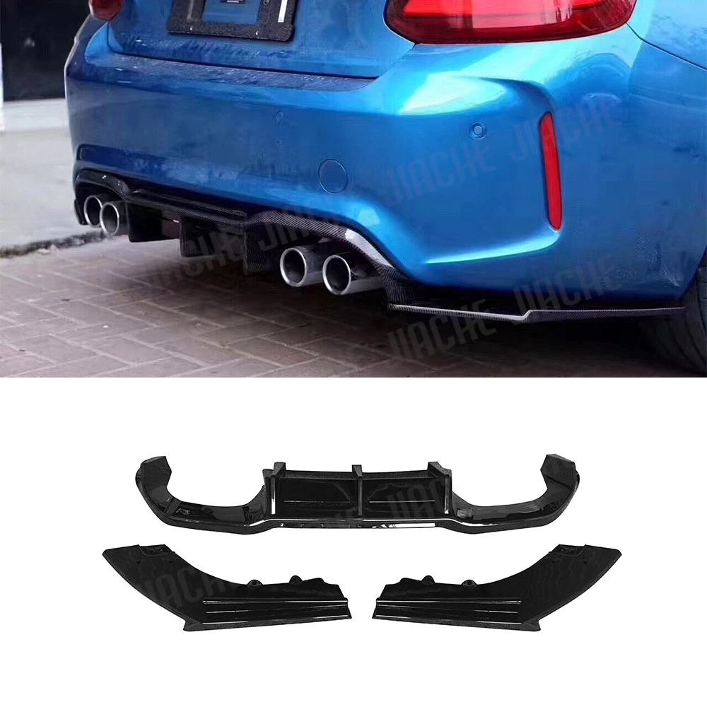 

3 шт., разветвители диффузора заднего бампера с карбоновым эффектом для BMW 2 серии F87 M2 M2C Competion 2016 + сплиттеры заднего спойлера из АБС-пластика