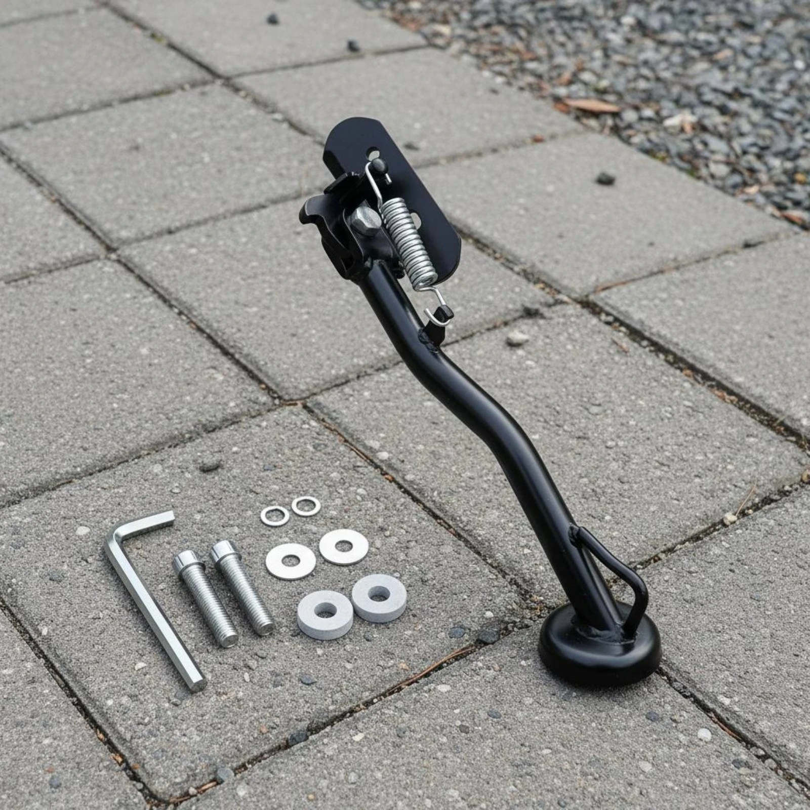 Motorcycle Side Stand Coiled-Loaded Motorbike Side Stand Motorcycle Kickstand Curved Arm Parking Support Round Base Foot