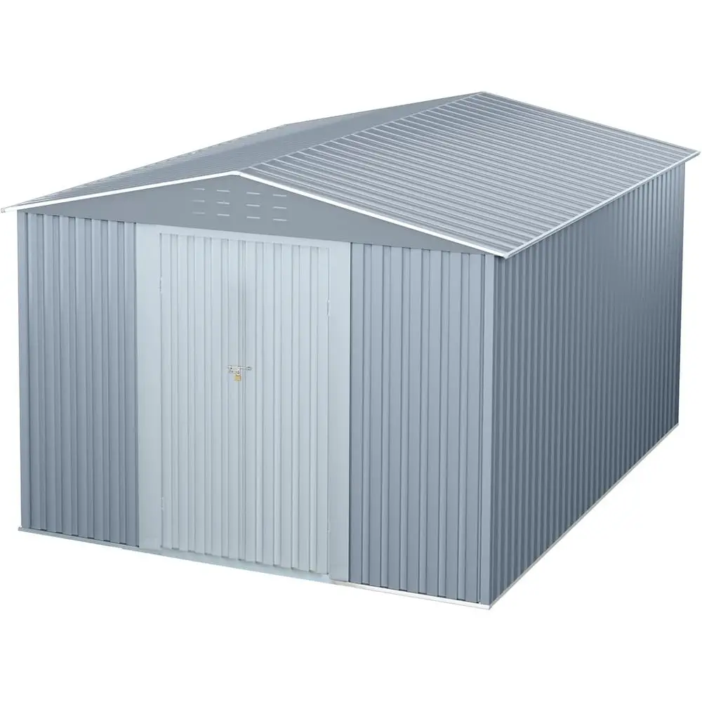 

Large Grey Metal Outdoor Storage Shed, 10x12 ft, Weather-Resistant with Lockable Door for Garden Tools and Patio Lawn