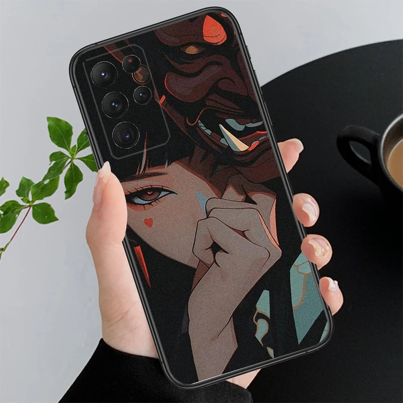 

Phone Case For Samsung A55 A16 A56 A36 A35 A15 A53 A54 A33 A34 A25 A05S A52 A52S A14 A26 A71 Anime Girl With Oni Mask