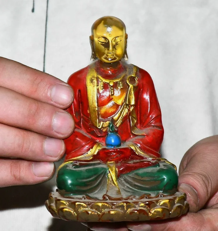 Old Tibet Colored Glaze Painting Tang Seng San Zang Ksitigarbha Buddha Statue