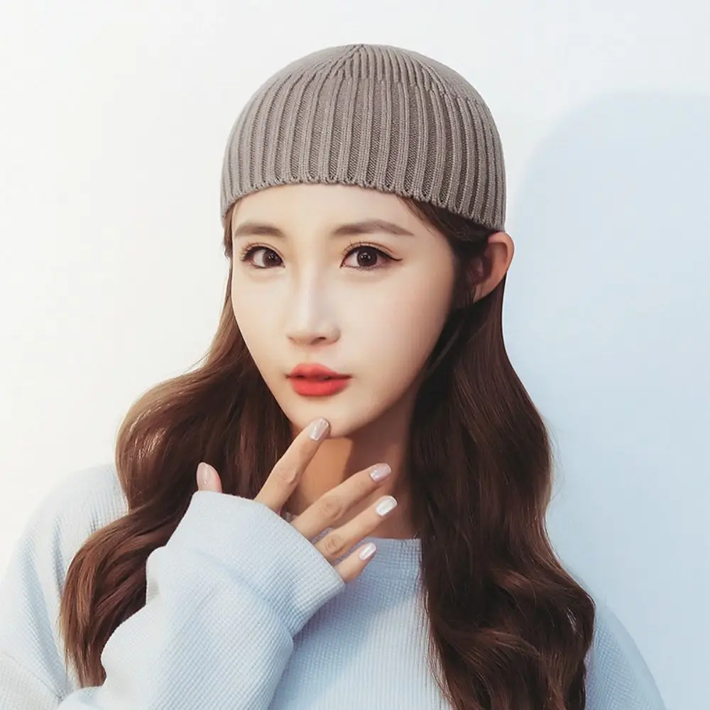 Hip-Hop Solid Color Knitted Cap Brimless Keep Warm Melon Beanie Cap Elastic Vintage Dome Hat Outdoor