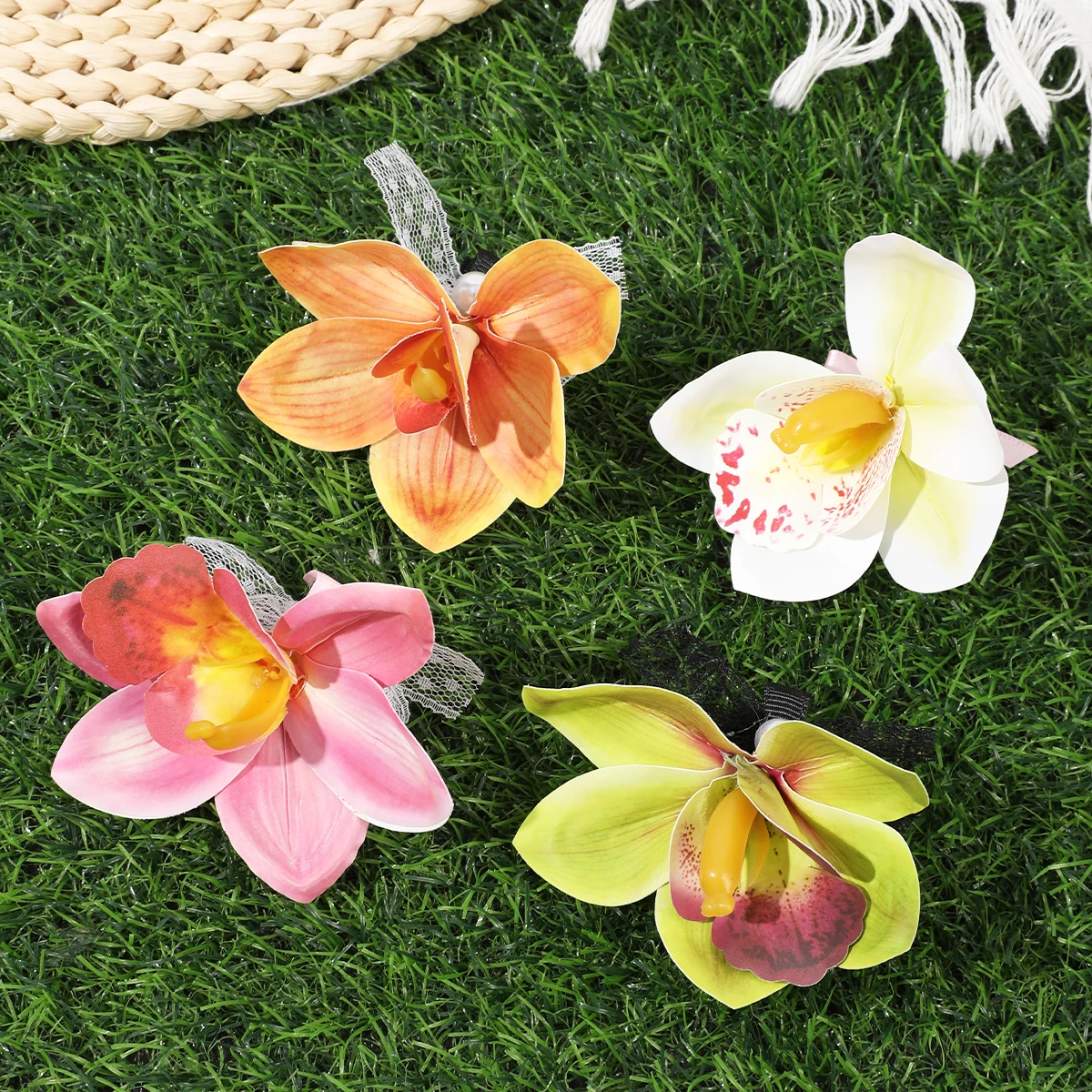 AWAYTR Mesh Calyx Orchidee Blume Haarnadeln Niedliche Blumen Kopfbedeckung Romantische Haarschmuck Mädchen Seitlicher Pony Clip Süße Haarspangen