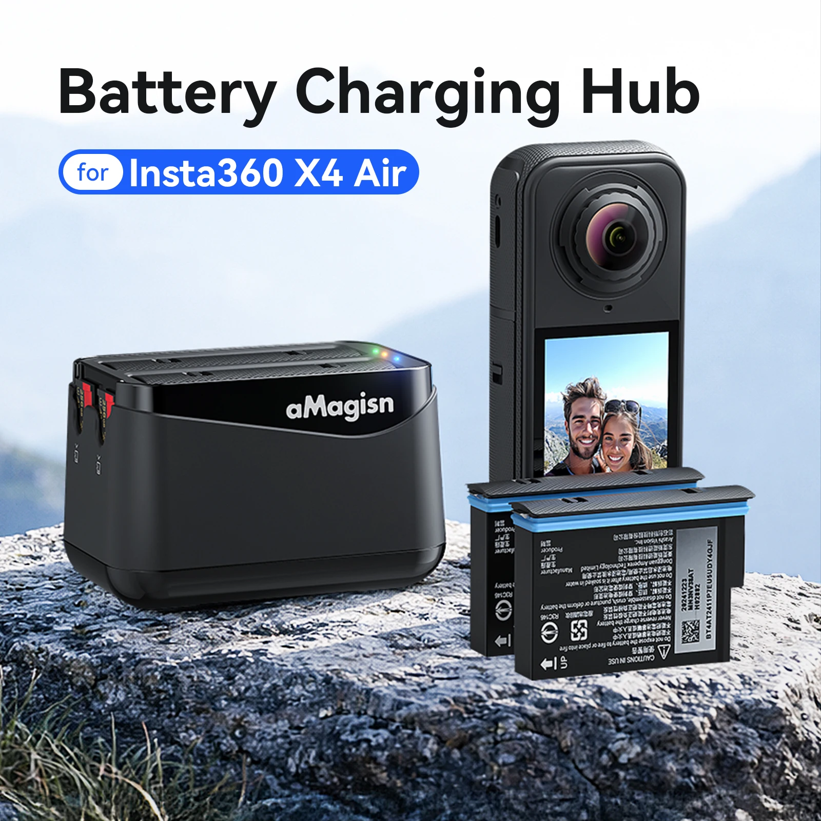 

aMagisn Portable Dual-Channel Battery Charger Hub Box for Insta360 X4 Air Charger Manager with SD Card Slot camera accessories