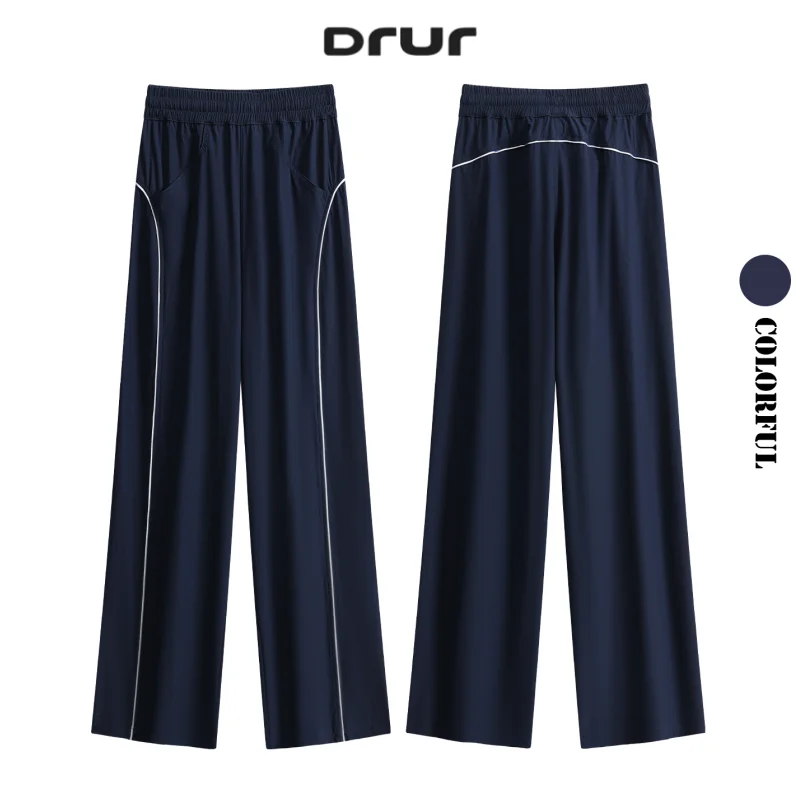 

DRUR Women Elastic Waist Striped Track Pants Straight Wide Leg Sweatpants Streetwear Lightweight Athletic Trousers with Pockets