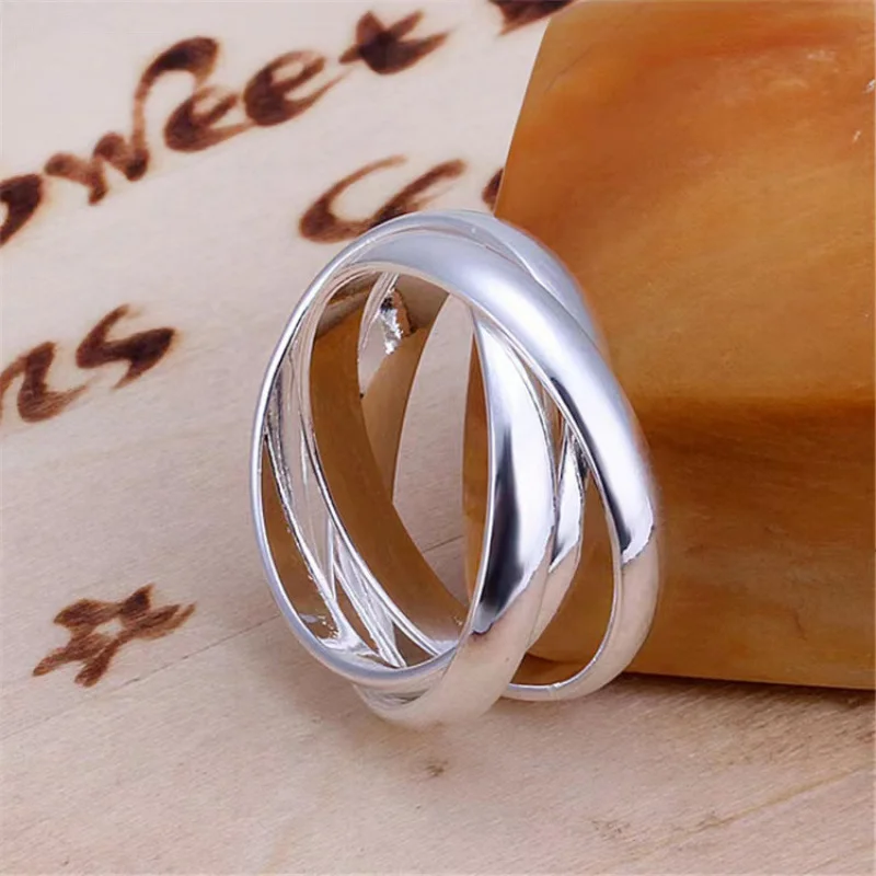 S925 silver simple plain ring female niche design light luxury cold wind three ring cross ring tide silver jewelry