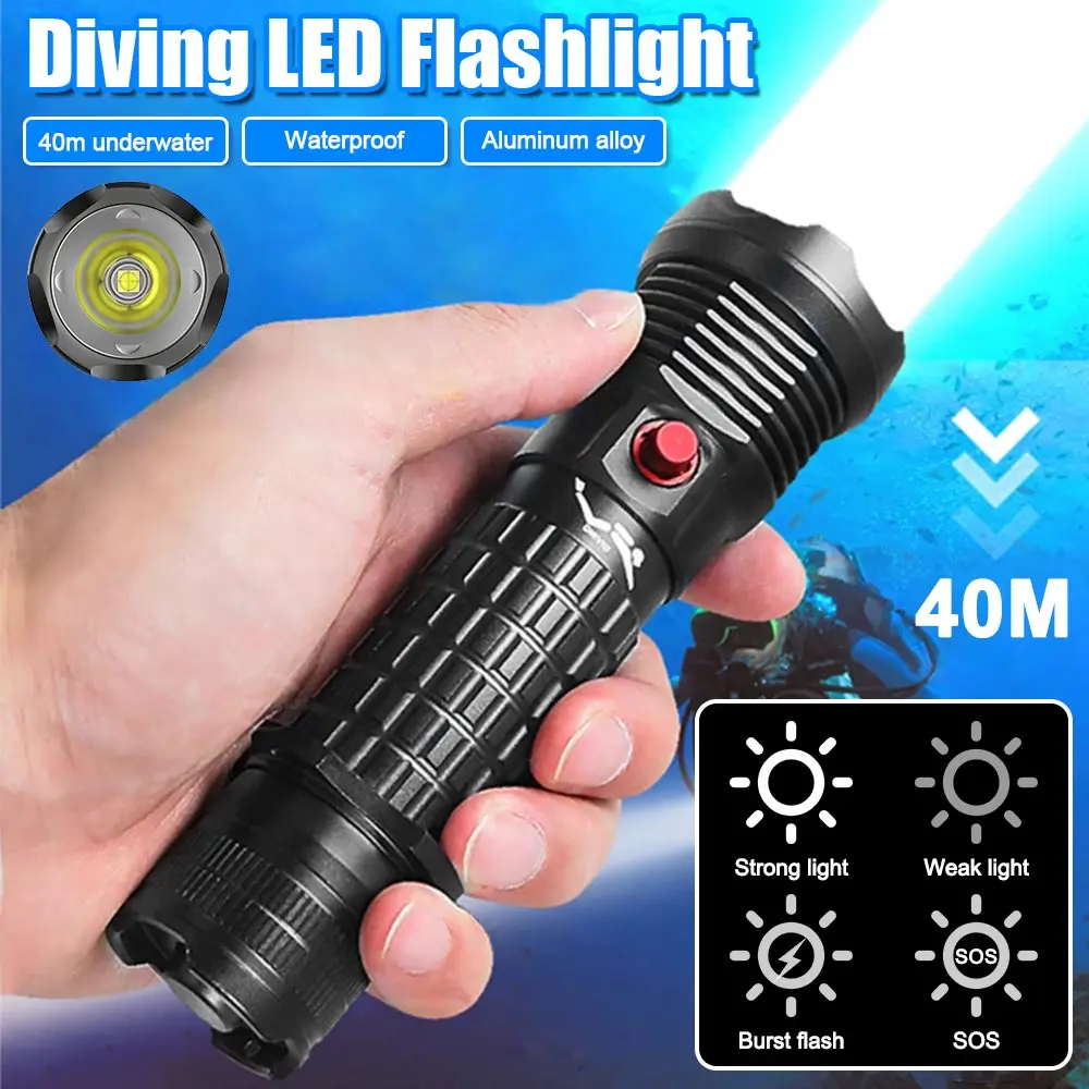 

High brightness fixed focus P70 diving torch IPX8 waterproof P50 flashlight magnetic button underwater work snorkeling diving