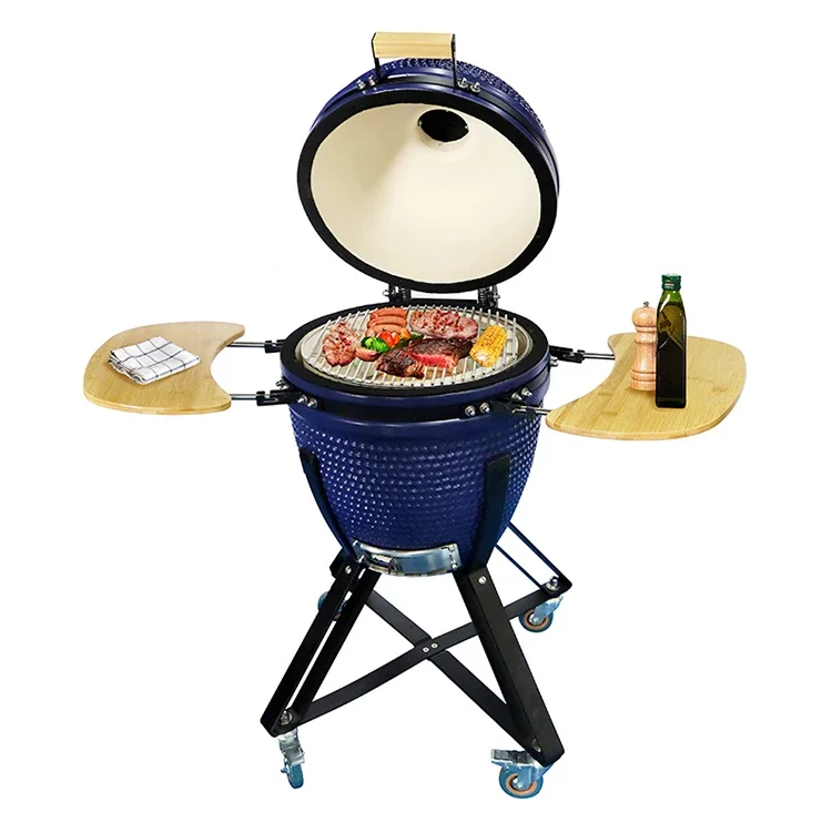 Outdoor Large Charcoal Ceramic Grill Heavy Duty Trolley BBQ Smoker Smokeless Combo Commercial Barbecue BBQ Grills