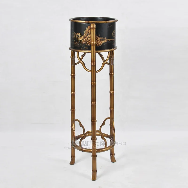 

6Solid wood flower stand stacked gold hand-painted flower stand high corner