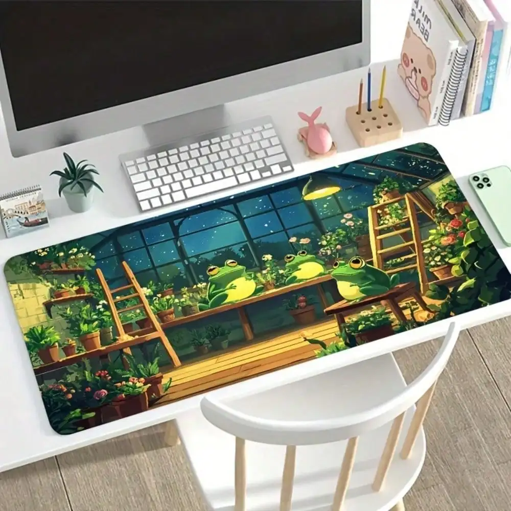 

1 Large Gaming Mouse Pad With Cartoon Frog Flower House Party Design, Non-Slip Washable Rubber Base, Oversized Desk Mat For Office Accessories, Computer Decor, Stain-Resistant Gaming Mouse Pad, Ideal Gift For Gamers - Extra Long Desk Mat, Stylish