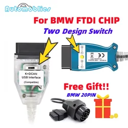 New 20 Pin For BMW K+DCAN FTDI FT232RL with Switch K DCAN K CAN OBD 2 OBD2 For BMW Car Diagnostic Auto Tools K-line K Line Cable