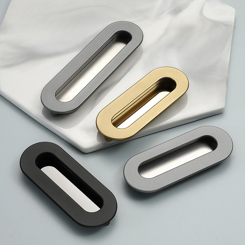 Embedded Handles Cabinets Drawers Copper Wardrobe Cupboard Knobs Nordic Bathroom Cabinet Pulls Bedroom Dresser Table Handle Grey