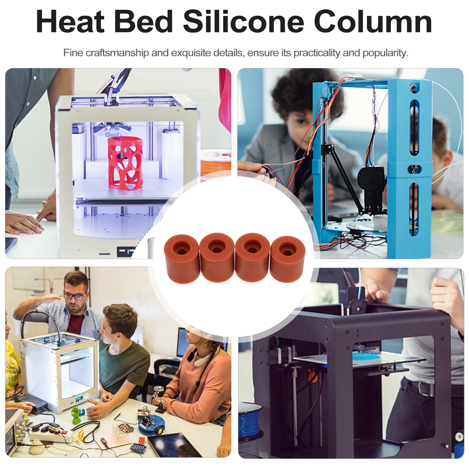 4Pcs Hot Bed Leveling Column Premium Silicone Material Vibration Dampening 3D Printer Parts for Stable