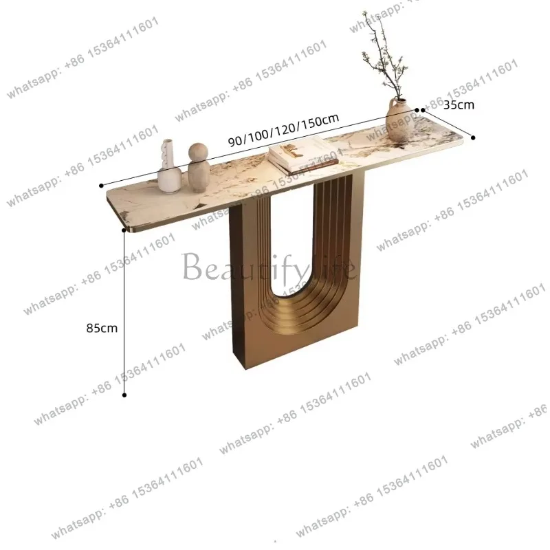 YJ Elegant Italian Style Stainless Steel Entryway Console Table with Marble Slab for Living Room Hallway