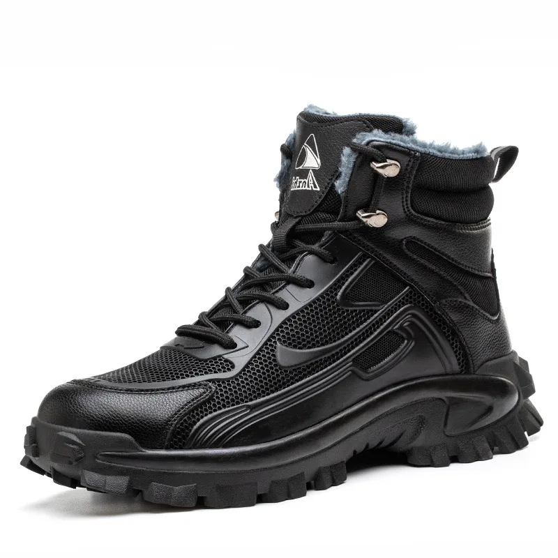 Black high-top padded anti-smash anti-puncture steel head safety shoes lightweight breathable wear-resistant work shoes