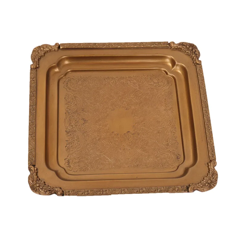 Retro Nostalgic Brass Pure Copper Carved Square Tray Living Room Coffee Table High-End Storage Tray