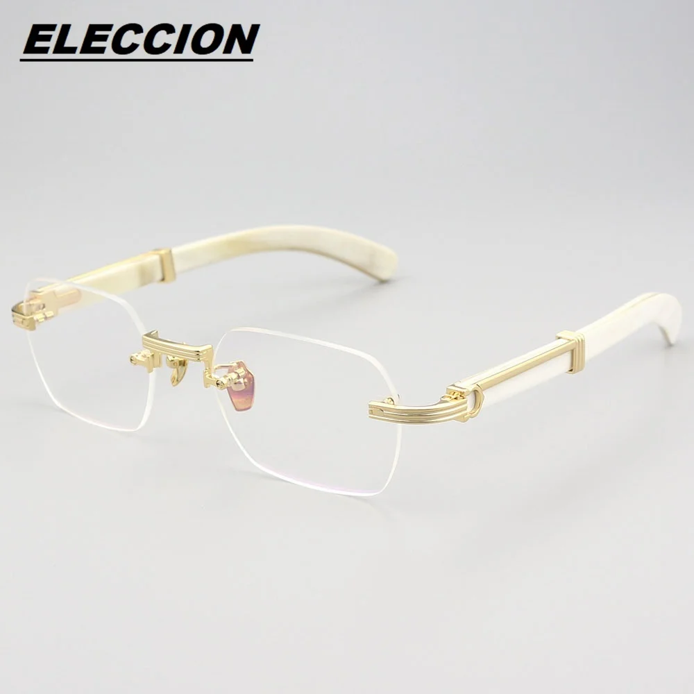 

ELECCION Natural Cow Horns Rimless Glasses Men Pure Titanium Optical Frame 2024 New High Quality Prescription Eyeglass Frames