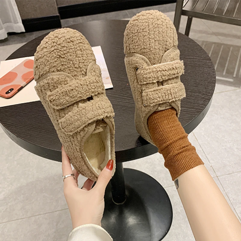 Women's Single Shoes Winter New Round Head Plus Velvet Small Fragrant Boots Casual Comfortable Lightweight Non-slip Woolen Shoes