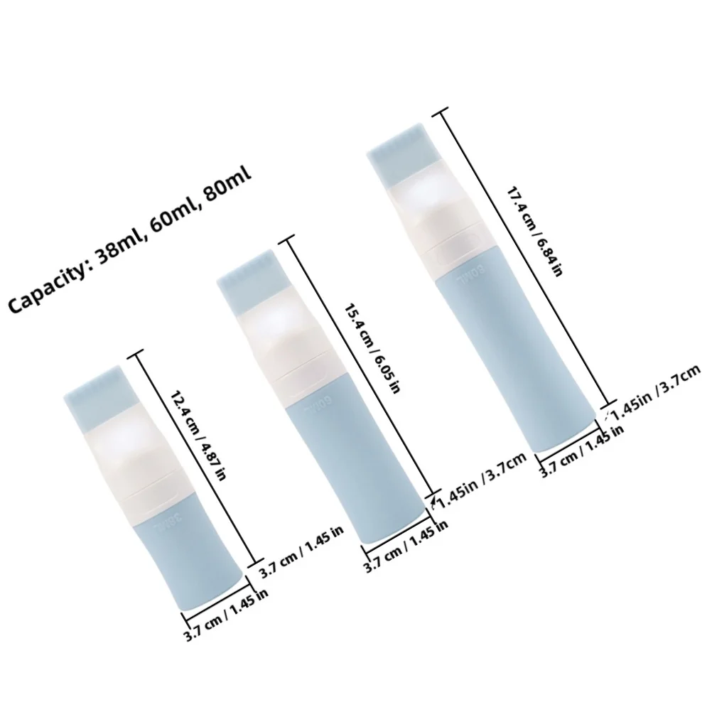 3pcs Silicone Travel Bottles 38Ml 60Ml 80Ml Refillable Shampoo Conditioner Dispenser Leakproof Squeeze Bottle For Toiletries