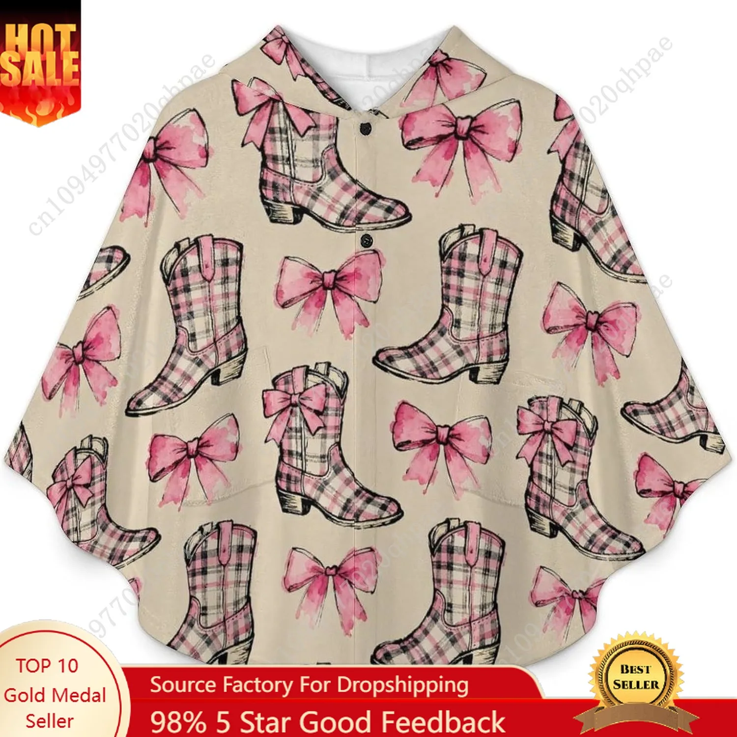 سترة بطانية مريحة من الفلانيل، أحذية منقوشة بقلنسوة كبيرة الحجم مع جيوب للأطفال والمراهقين