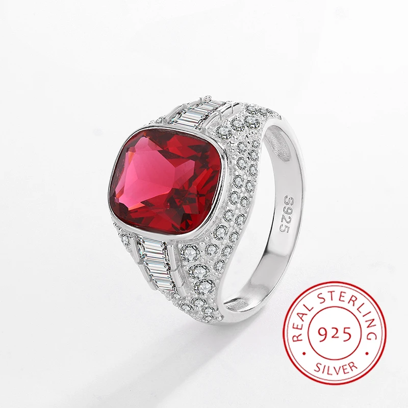 

Temperament Luxurious Authentic S925 Silver Ruby Engagement Ruby Square Geometric Valentine's Day Gift Women's Jewelry