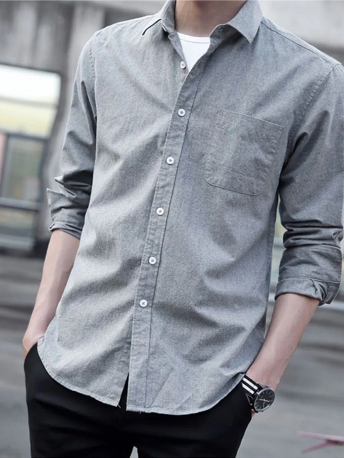 

Мужская повседневная рубашка Slim Fit с длинным рукавом, больших размеров, молодежная, модная, для весны и осени, удобная, дышащая