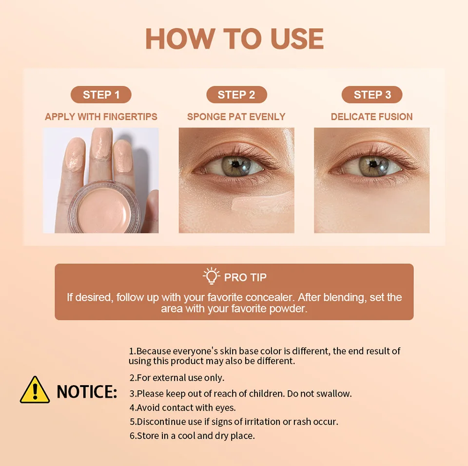 Corrector iluminador de ojos hidratante y crema para el contorno, cobertura completa, corrector de ojos de larga duración y corrector para un maquillaje de aspecto perfecto