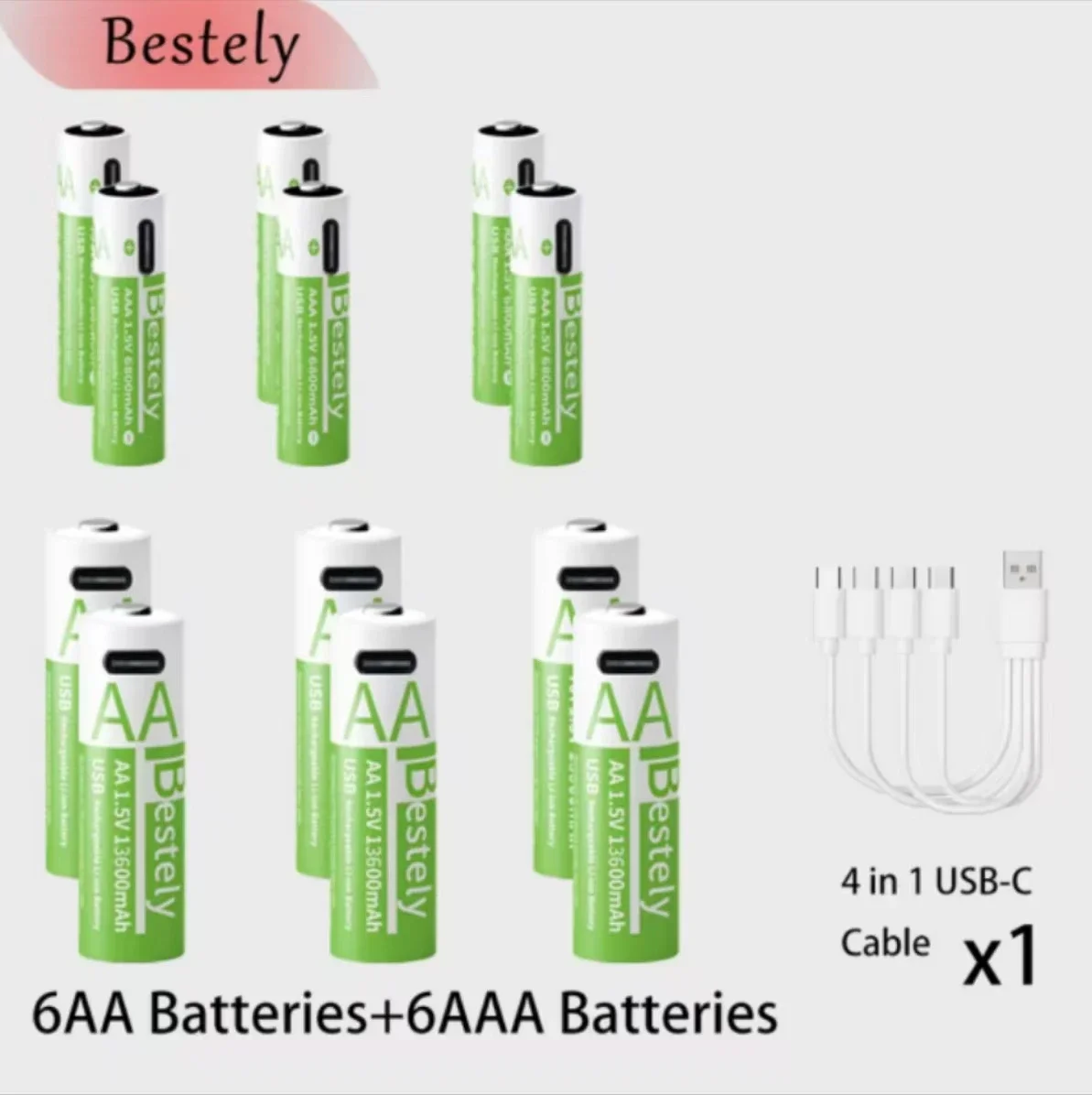 Nieuwe 1,5 V AA 13600 mAh + AAA 6800 mAh oplaadbare lithiumbatterijen Snel opladen Li-ionbatterij 2000 cycli met gratis USB-C-kabels