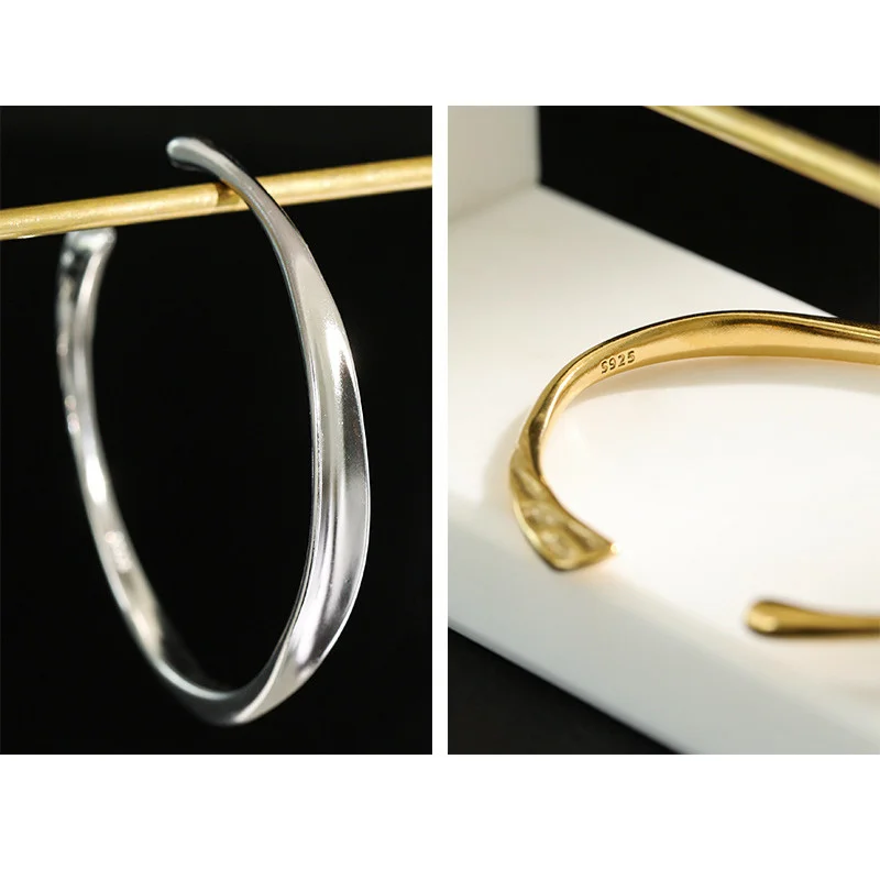 S'STEEL Korean Bangle 925 Sterling Silver For Women Irregular Minimalist Gold Open Bracelet Bangles Bracelet Jonc Argent Jewelry