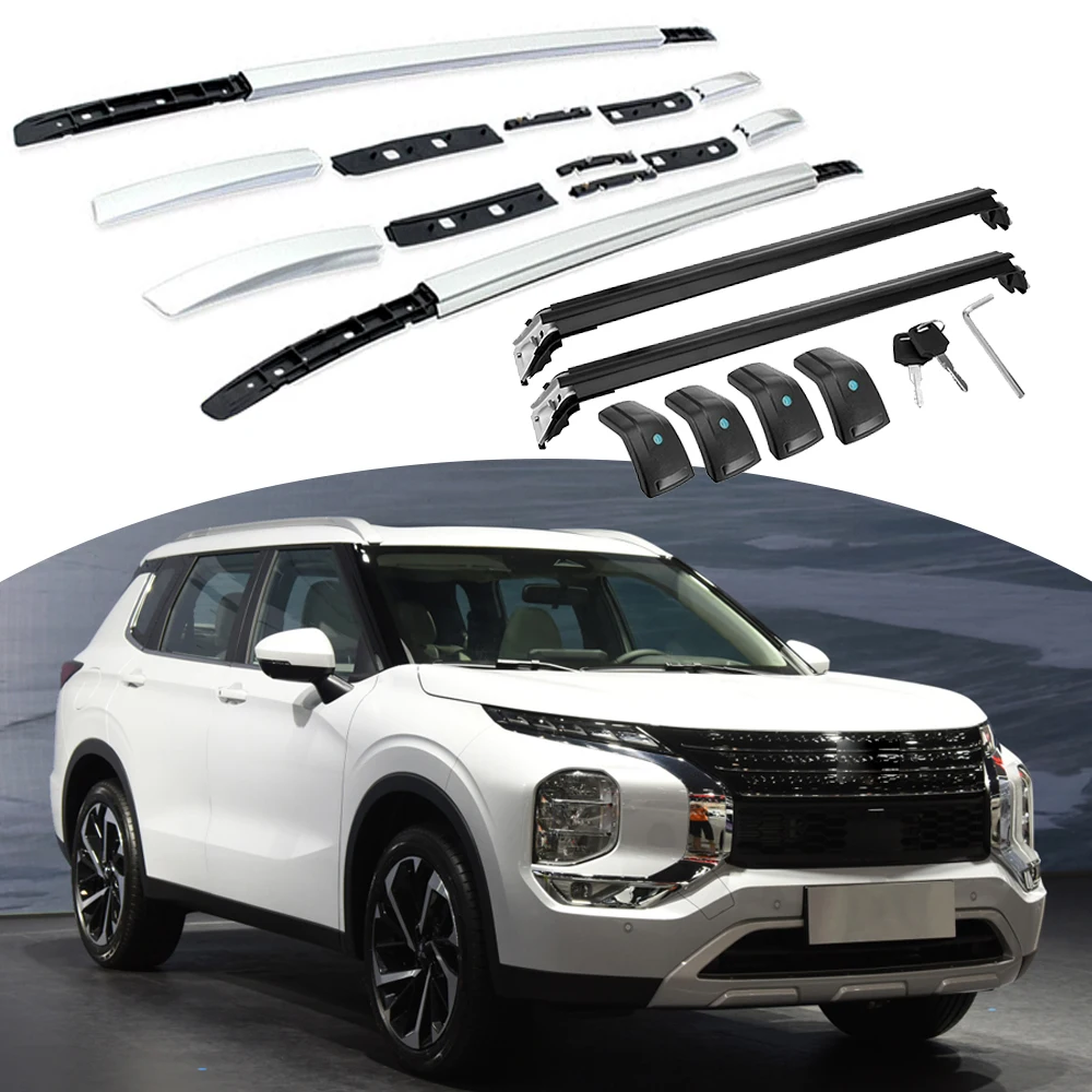 

4Pcs Aluminum Fits for Mitsubishi Outlander 2022 2023 Roof Rail Racks Side Rail Bar Crossbar Cross Bar