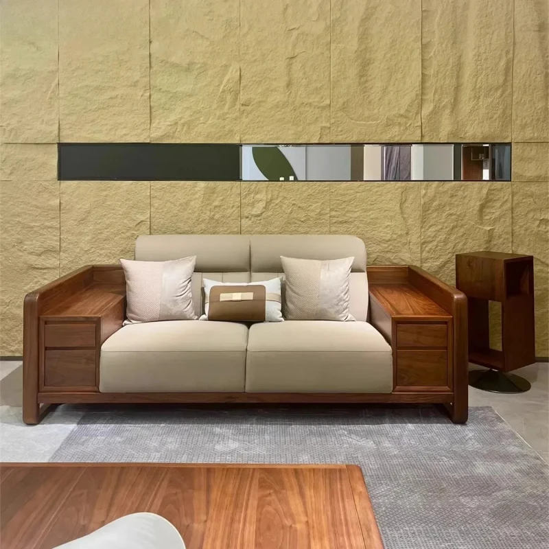 

Новый китайский диван из черного ореха, кожаный диван для четырех человек, мебель для гостиной, вестибюля