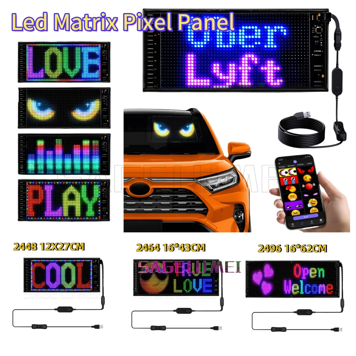 Led Matrix Pixel Panel Multilingual APP Programmable DIY Pattern Text Scrolling Advertising Sign LED Car Bar Display Waterproof