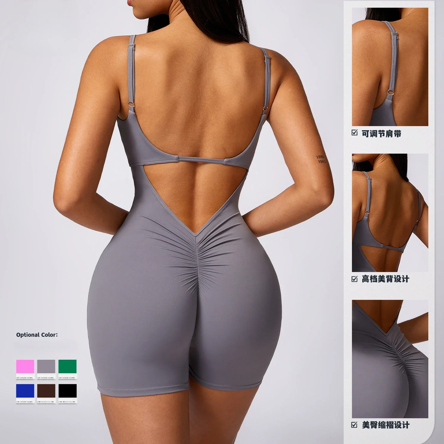 Sexy Sport Jumpsuit Women Fitness Push Up Shorts Overalls 2024 Yoga Gym Workout Set One Piece Tracksuit Pink Blue Black