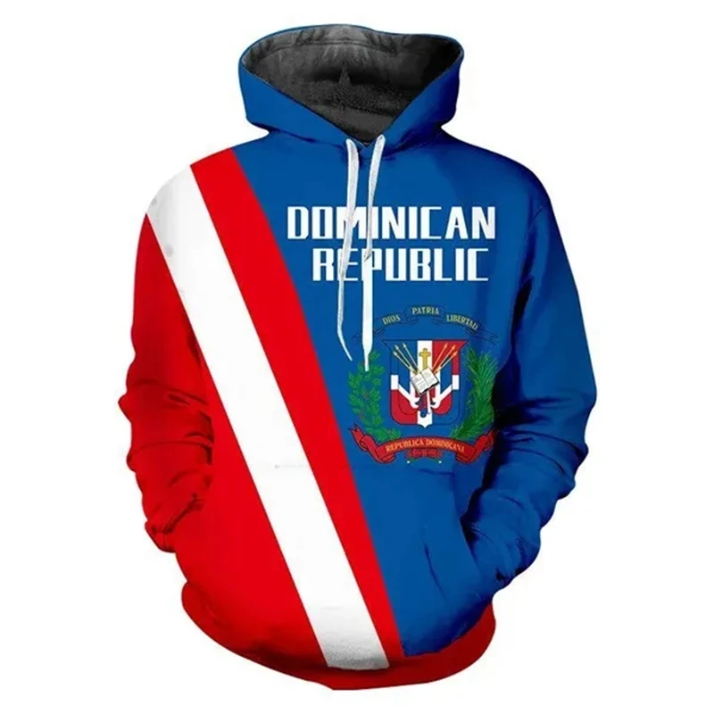 Dominican Republic Flag 3D Printed Men's Hooded Sweatshirt for Street Casual Wear Comfortable Relaxing Hooded Pullover Shirt
