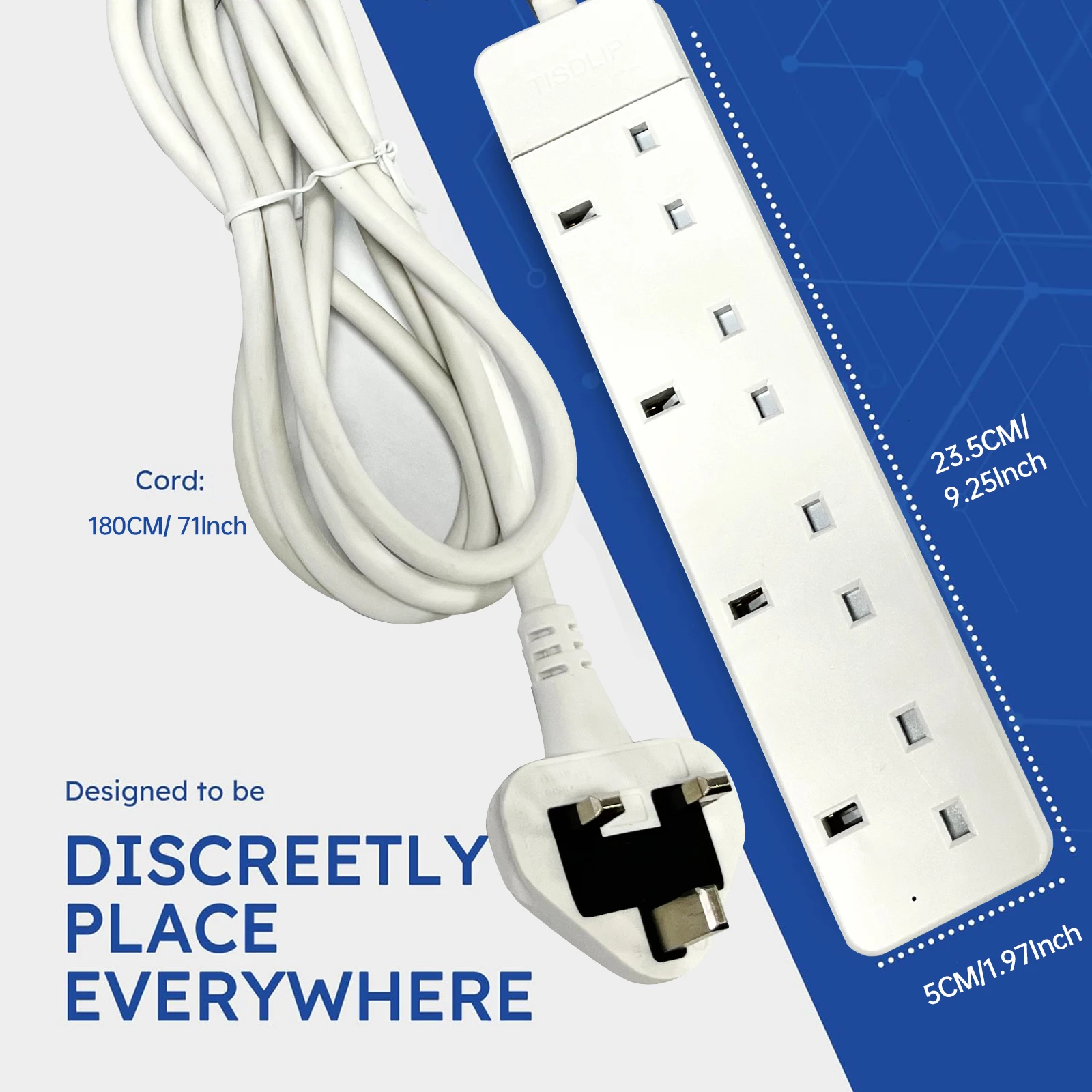 UK 2/4-Way Wall-Mountable Extension Lead 1.8M Cord Power Strip 13A Fuse Child Safety Door Flame-Retardant Shell
