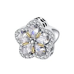 925 Sterling Silver Flower Diamond Gold Beads Charm Fit Original Charms Bracelets Women DIY Jewelry Gift