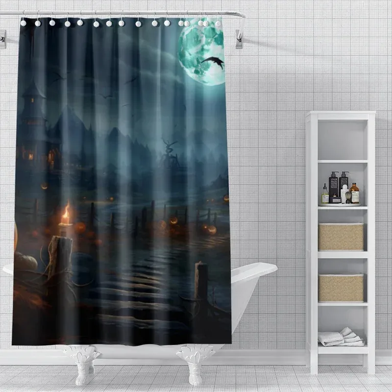 

ZHL22Home decoration shower curtains bathroom waterproof curtain fabric Modern Nordic Living Room happy Halloween Autumn Pum2Ol%