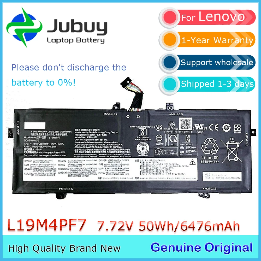 L19M4PF7 7.72V 50Wh Original Laptop Battery for Lenovo Yoga 13S 2021 Slim 7i Carbon 13ITL5 L19D4PF5 21CP5/41/110-2