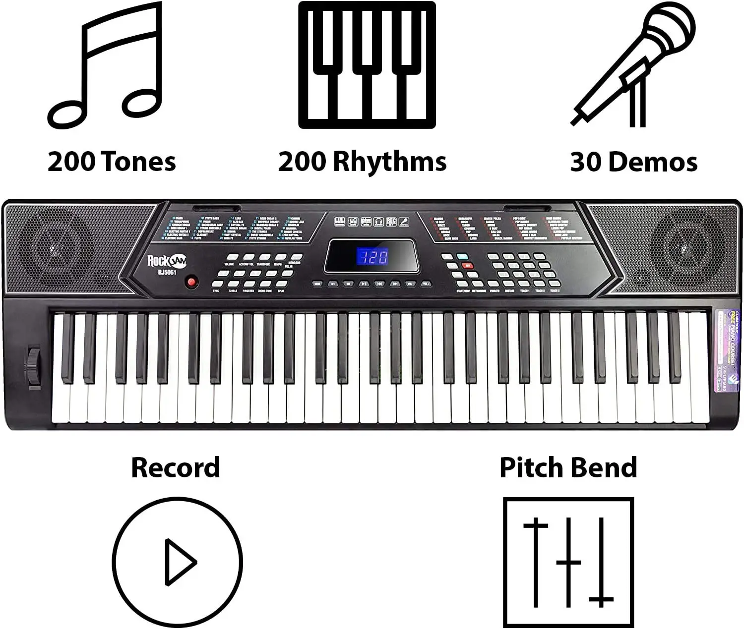 61 Key Keyboard  Stand With Pitch Bend Kit, Piano Bench, Headphones, Simply Piano App & Keynote Stickers