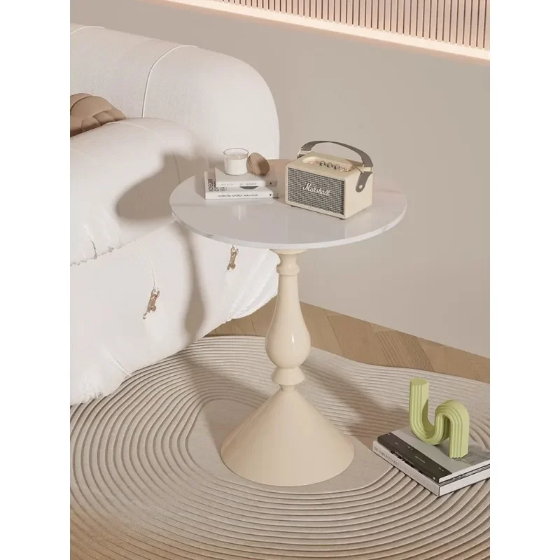 Cream style movable small coffee table, sofa edge, circular coffee table, living room, balcony, small round table