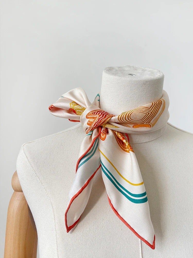 SALMOO Silk Scarf Women's New 2025 Spring Summer 00%  Silk Printed Ne Scarf Decorative Cartoon Anime Pattern