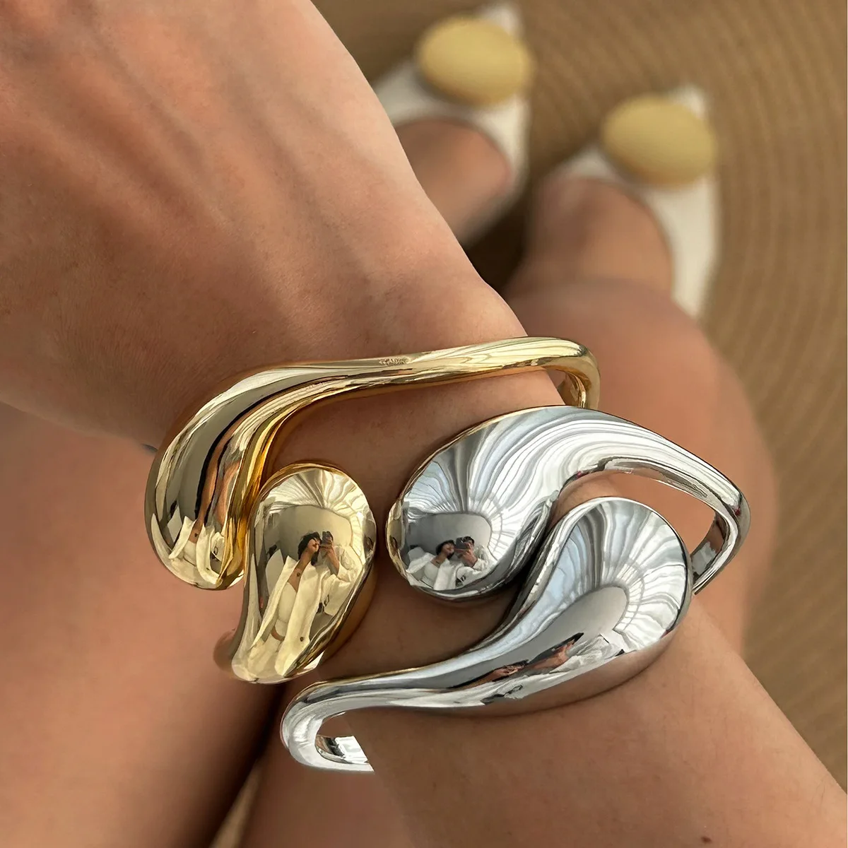 DIEZI Exaggerated Gold Silver Color Metal Water Drop Cuff Bangles for Women Men Punk Fashion Geometric Bracelet Party Jewelry