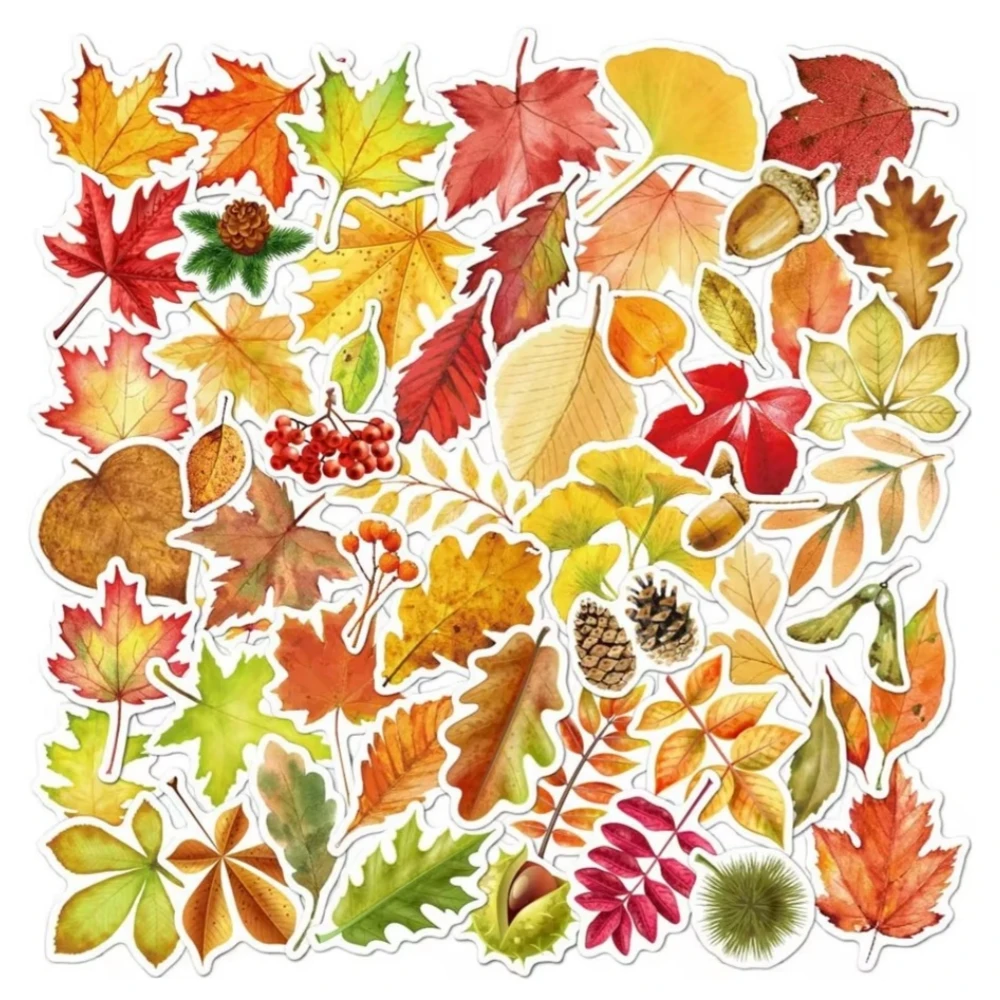 50Pcs Fall Maple Leaves Stickers for Notebook Thanksgiving Maple Leaves Waterproof Vinyl Stickers for Scrapbook Laptop Phone