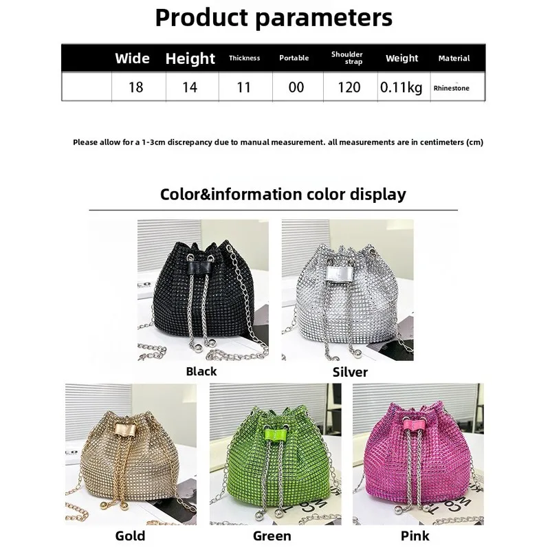 Women's Crossbody Bag with Embellished Cord Strass, Multifunctional Bucket Bag Formal Daily Use image 3