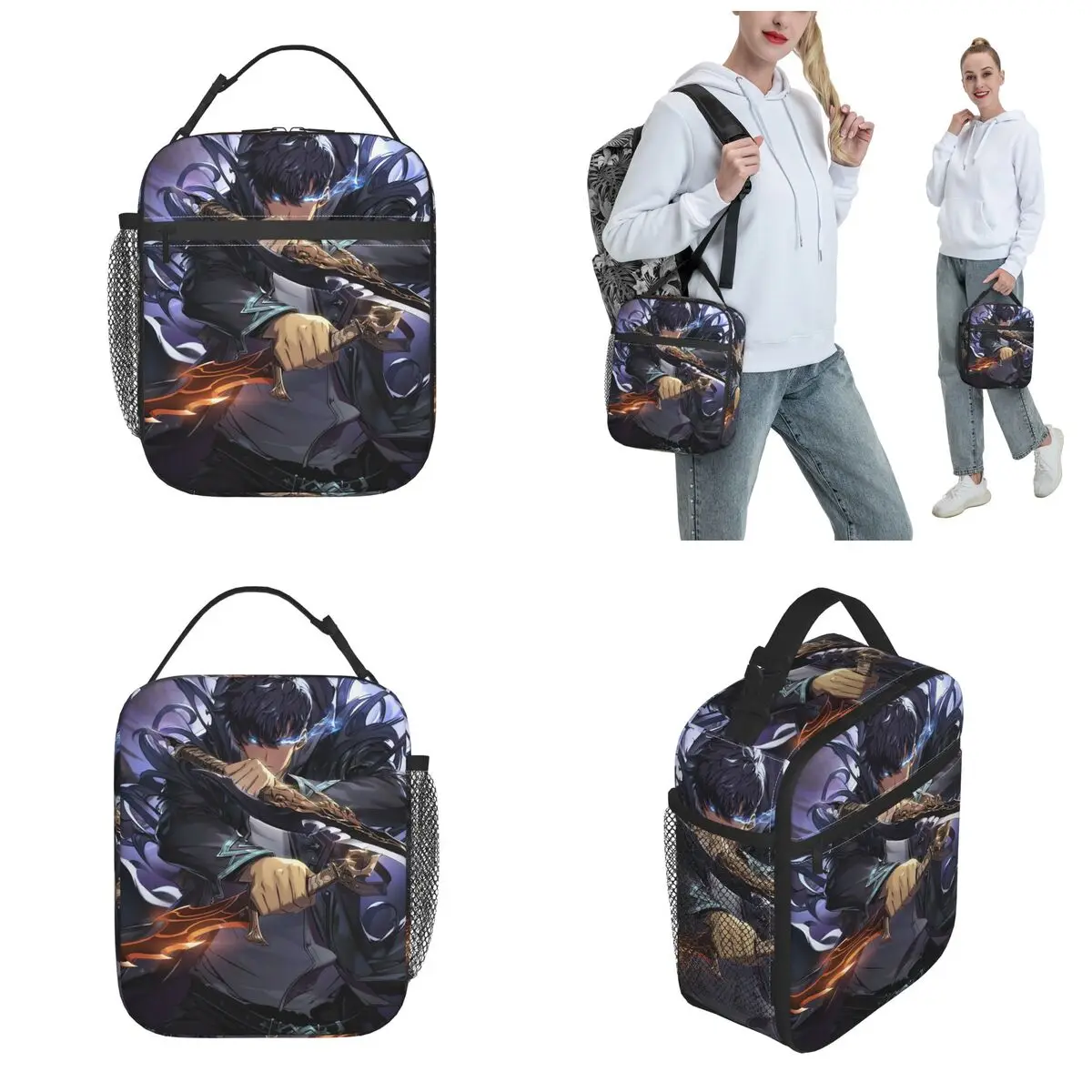 Anime Solo Leveling Accessories Insulated Lunch Bag For Work Food Storage Bag Reusable Cooler Thermal Lunch Box